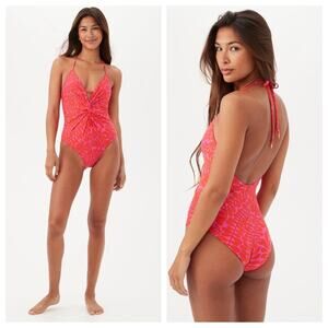 TRINA TURK Trellis Plunge ONE PIECE Swimsuit Size 8 Multicolored NWT